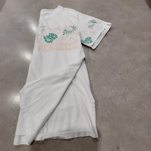 CC COLLECT Women's 100% Cotton White Short Sleeves w/Floral Print Tee - Medium - Picture 5 of 13